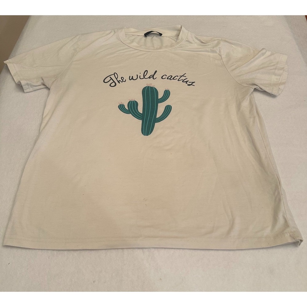 SHEIN T Shirt Womens M Beige Graphic Wild Cactus Short Sleeve Top Tee Casual
